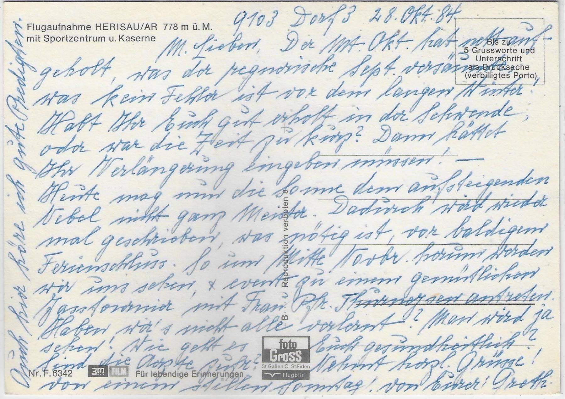 Cartoline postali: Flugaufnahme Herisau AR – Usato da Ettingen venduto da Kartenplanet 1