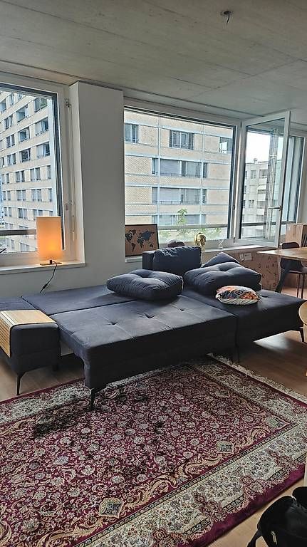 Sofas: Ecksofa/Bettsofa Stoff dunkelgrau mit Ottomane  – D'occasion à Zürich par oCENKo