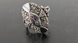 Vintage Silber Ring mit Markasiten und Niello