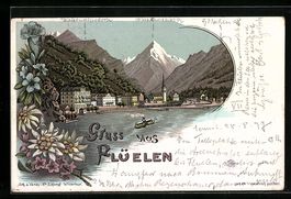 Litho Flüelen, Ortspartie mit Bergen