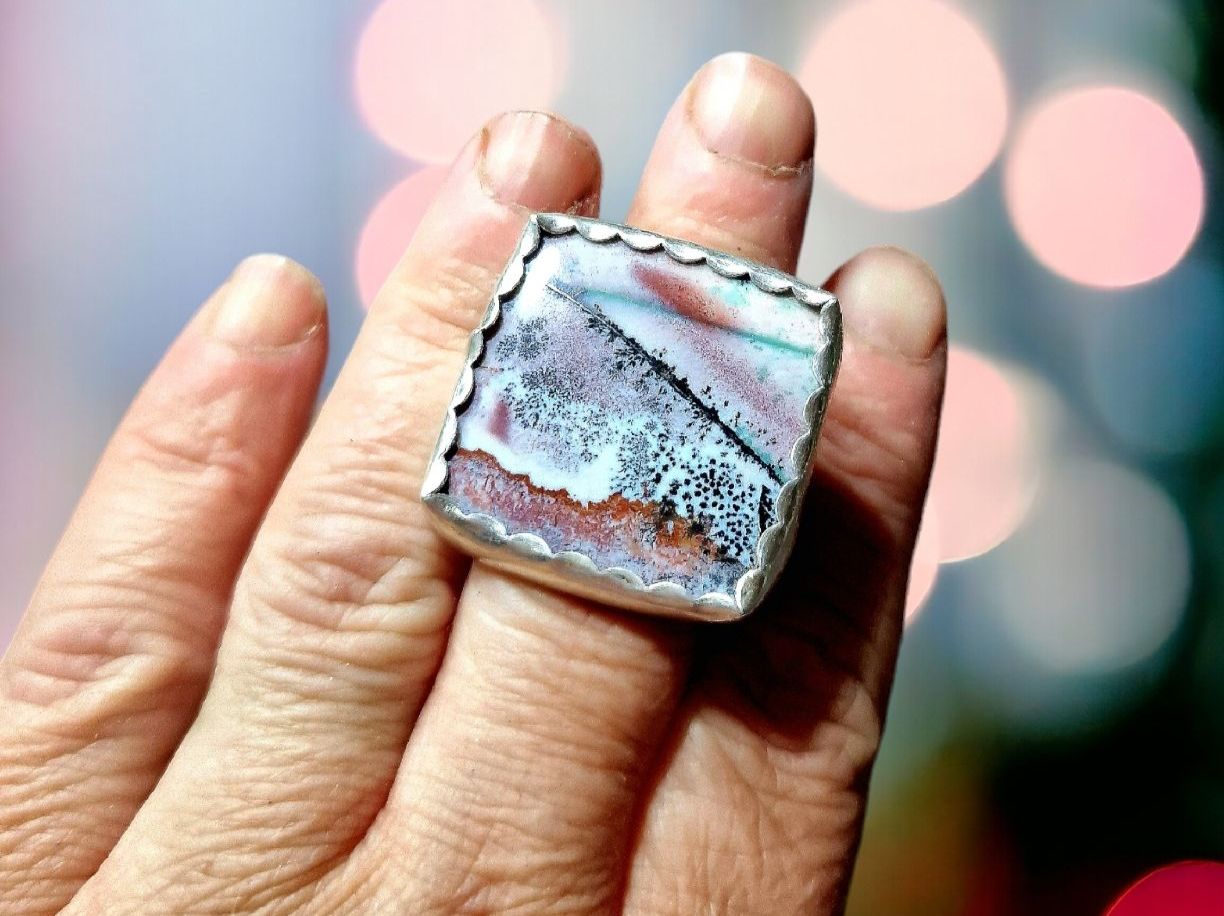 Anelli: Statement-Ring Silber & Dendritopal. Grösse 56,5. – Nuovo e nell'imballaggio originale da Aarau venduto da Schmuckhoehle_MD 1