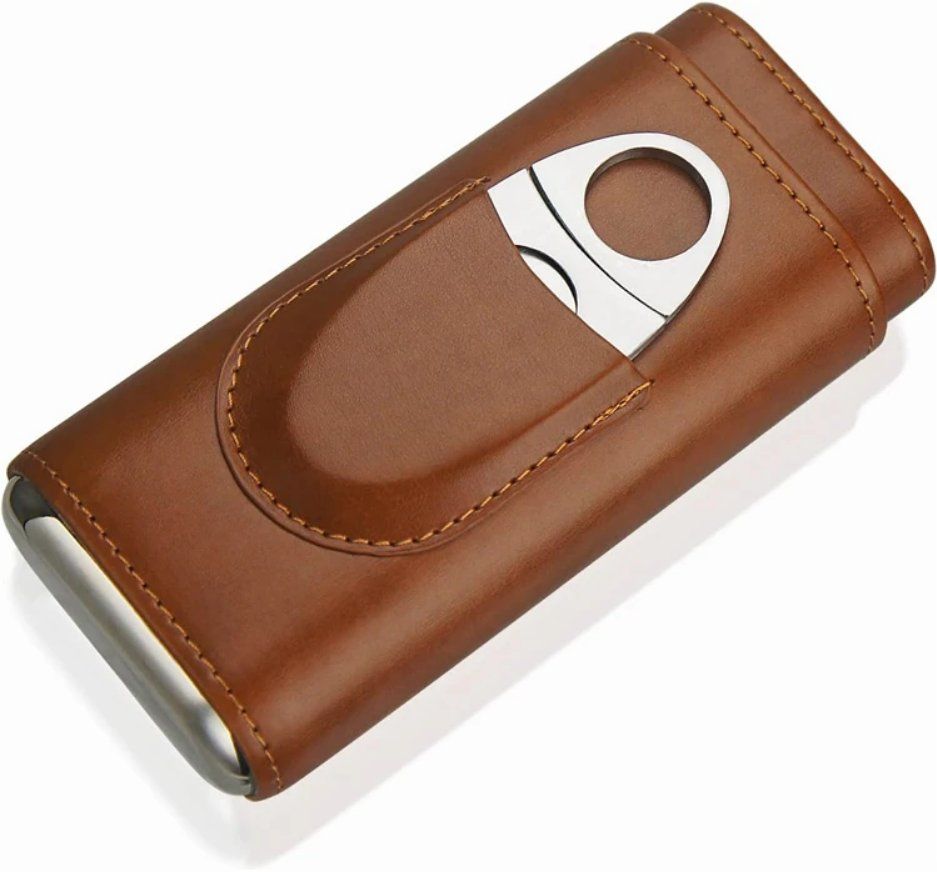 Sonstige Tabakwaren: Zigarrenetui aus braunem Leder mit Futter Zigarrenschnei – Neu und originalverpackt aus Bussigny von NATURALO 4