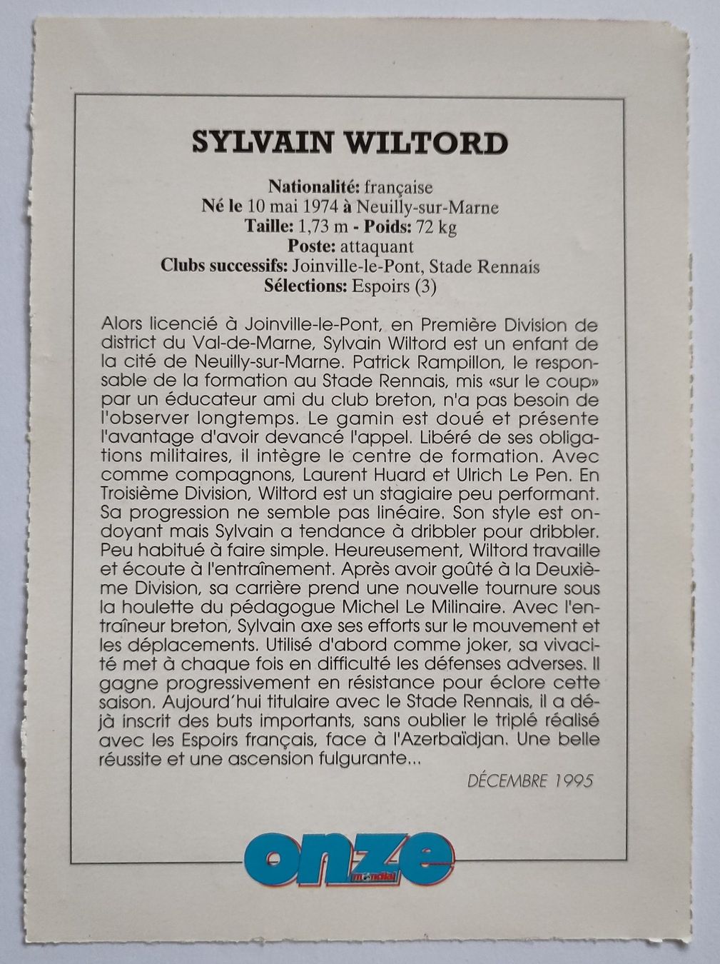 Carte collezionabili: Fiche Sylvain Wiltord - Onze mondial – Usato da Lausanne venduto da the_p2w5 1