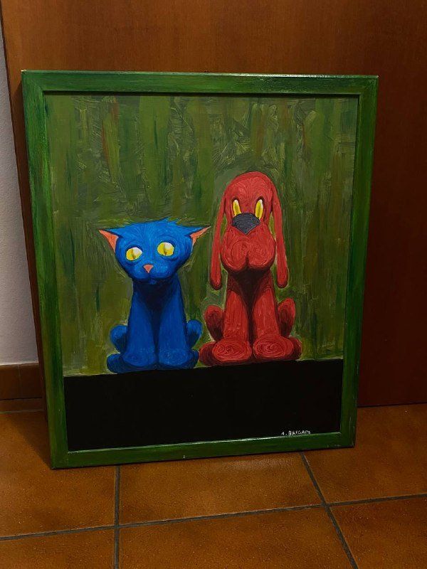 Dipinti: Quadro colorato e giovanile con gatto e cane – Usato da Balerna venduto da AnnadiBalerna