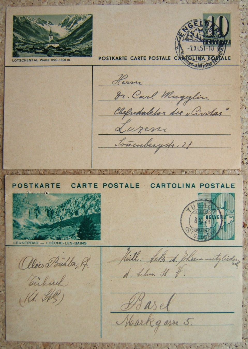 Tous les timbres: 2 BPK LEUKERBAD, LÖTSCHENTAL – D'occasion à Brunnen par Nonne04