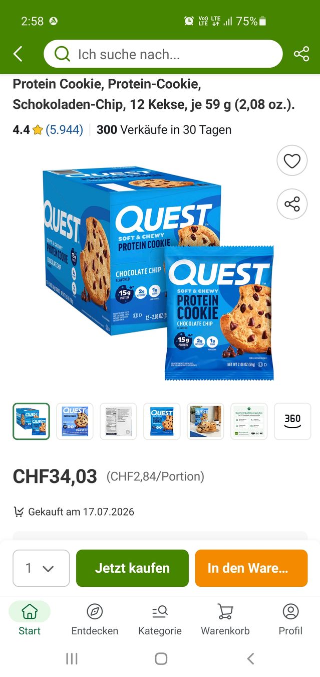 Cibi & Specialità: Quest Protein Cookie Chocolate Chip 9 Stück – Usato da Frauenfeld venduto da BeneFull 1