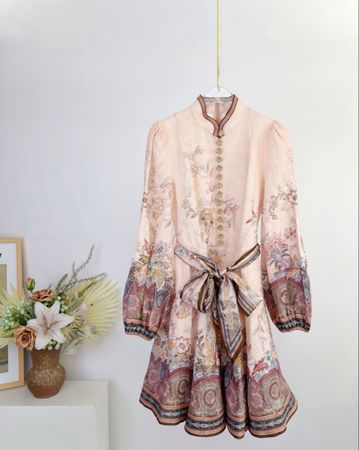 Elegant Floral Mini Dress [100%Linen]