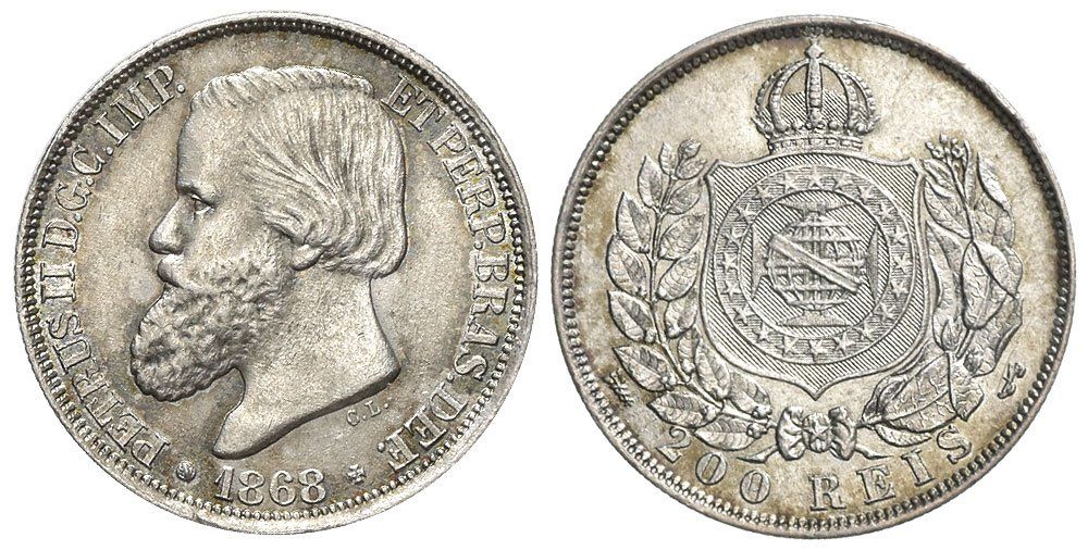Alle Münzen: Brasilien 200 Reis 1868 – Gebraucht aus Chiasso von Novamarketing