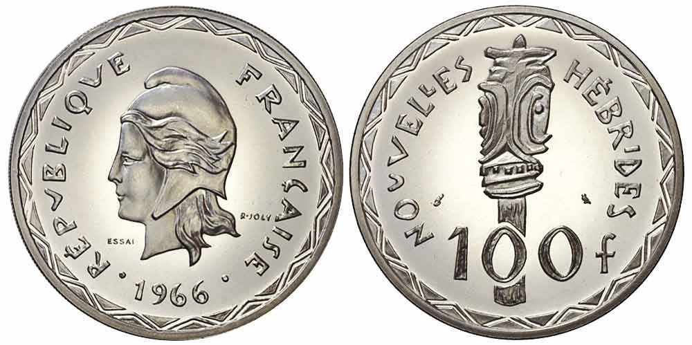 Alle Münzen: Vanuatu, Neue Hebriden, 100 Francs 1966, ESSAI – Gebraucht aus Chiasso von Novamarketing