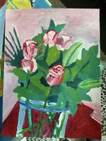 Gemälde Rosenstrauss mit Vase Acryl auf Papier handgemalt