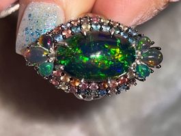 ❤️‍🔥Exquisite Black Opal & Multicolour Sapphires SS925 Ring