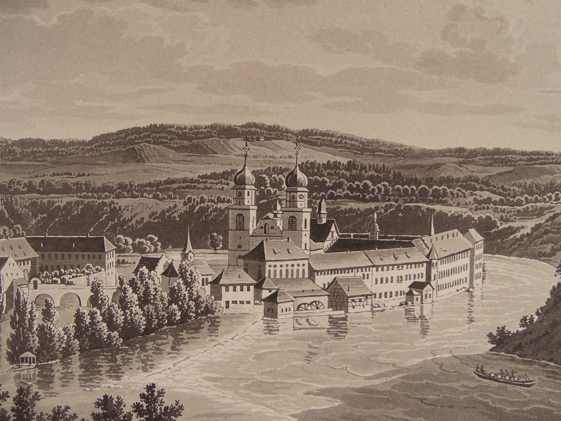 Incisioni: RHEINAU, AQUATINTA 1845 – Usato da Grüningen venduto da Kartensammler 2