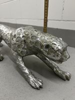 Silberfarbener Leopard XL Figur Dekoration Panther Katze Leo
