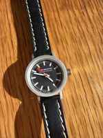 Mondaine SBB Ecoquartz watch black leather band like new