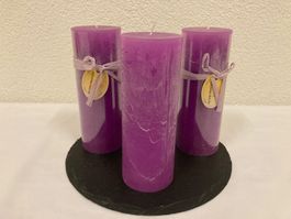 Kerzen - Set Pink Raureif, 3 Stück a ca. 6,8 x 18 cm
