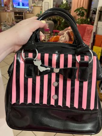 Sac Lollipops rayé rose noir noeud tbe
