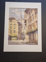 R.SCHUDEL ALTSTADT BIEL 1945 AQUARELL MIT PASSEPARTOUT