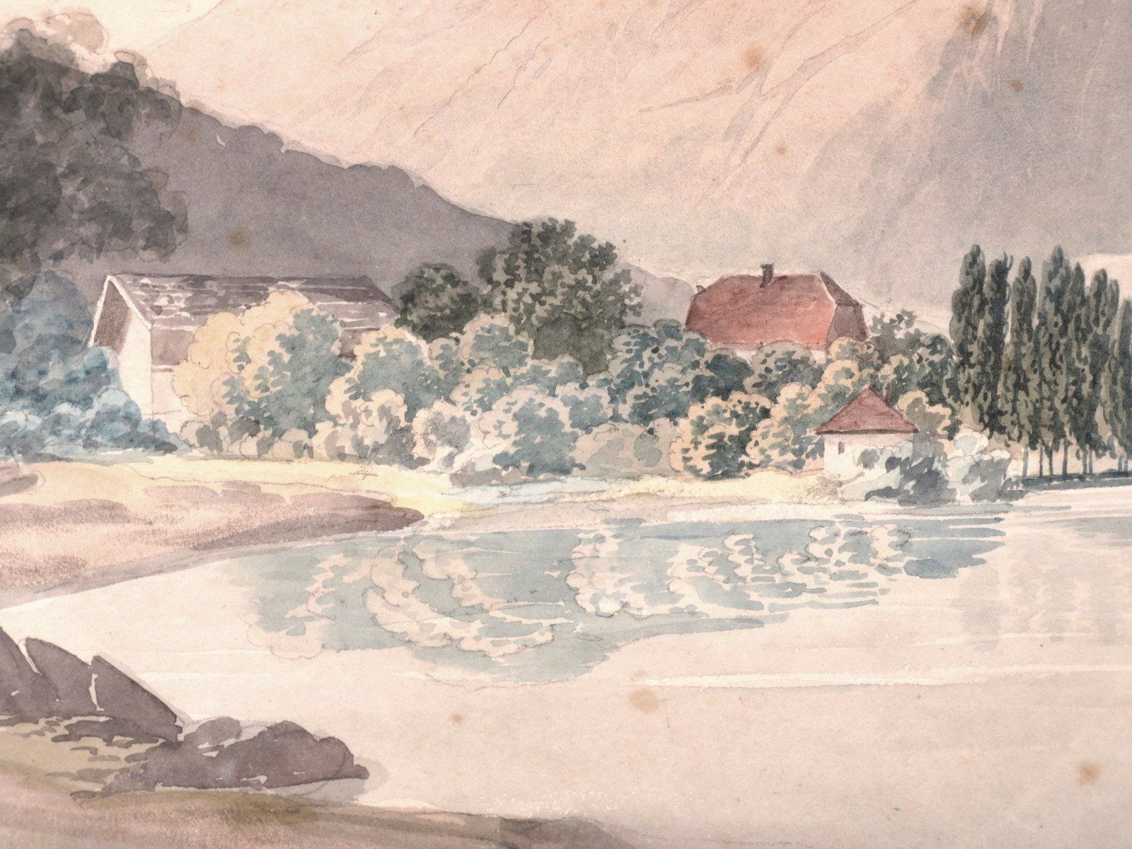 Gemälde: Aquarelle Thunersee mit Niesen 19jh. – Gebraucht aus Noville von novar 4