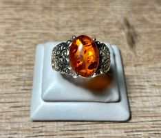 Orientalischer Silber 925 Ring mit Cognac Bernstein