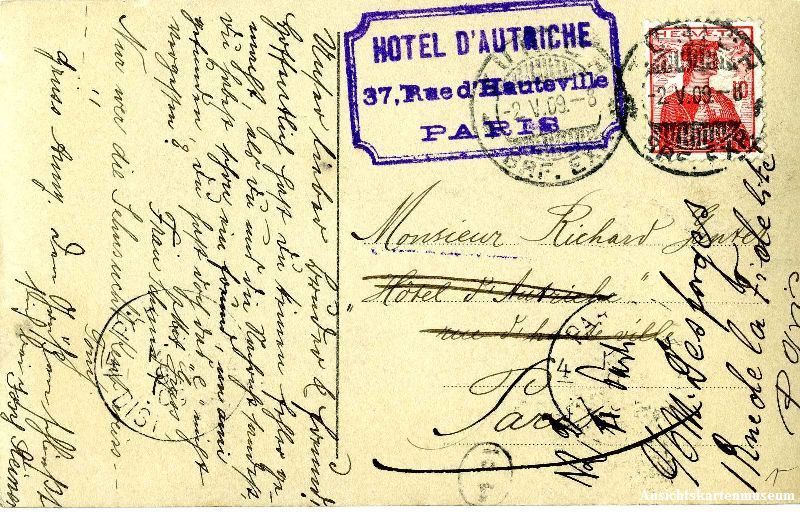 Ansichtskarten: Edit Whitney -Portrait 1909 Hotelstempel – Gebraucht aus Emmenbrücke von teestube 1