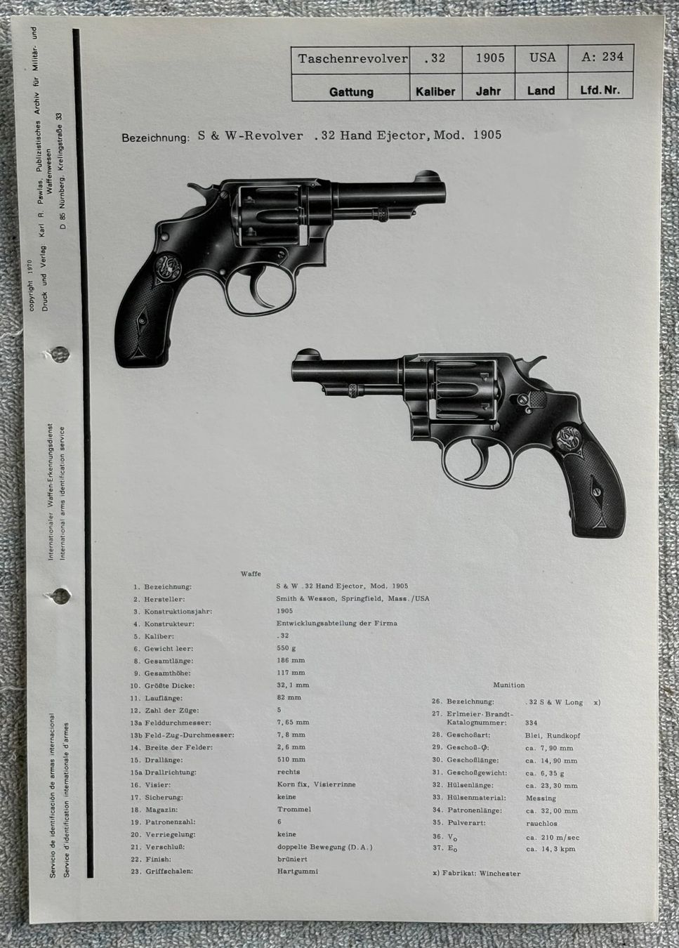 Armi bianche: S & W REVOLVER 32 HAND EJECTOR MOD.1905 – Usato da Ostermundigen venduto da wini63