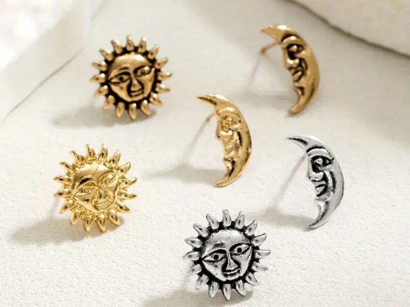 Orecchini pendenti & Orecchini a lobo: Ohrstecker Sonne & Mond, 3er Set – Nuovo (secondo la descrizione) da Gams venduto da Mariawicca 2