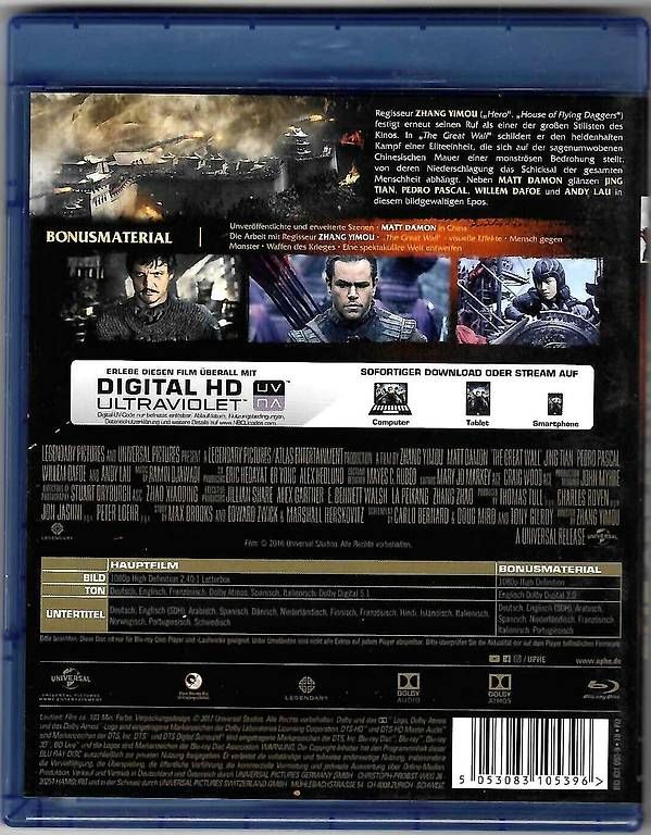 Tutti i DVDs: The Great Wall - Blu-ray Film – Usato da Dörflingen venduto da Super-Bob 1