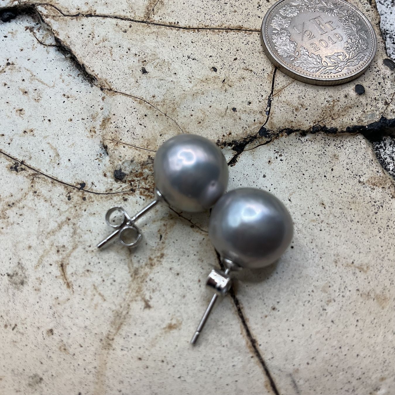 Orecchini pendenti & Orecchini a lobo: Ohrstecker mit grauen Edisonperlen ca.11mm – Nuovo (secondo la descrizione) da luzern venduto da Alpendorf1 2