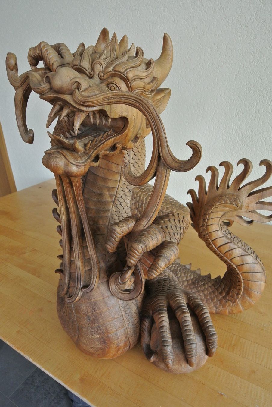 Holzartikel: Drachen Skulptur Massiv Teak Holz – Neu (gemäss Beschreibung) aus Winterthur von owight