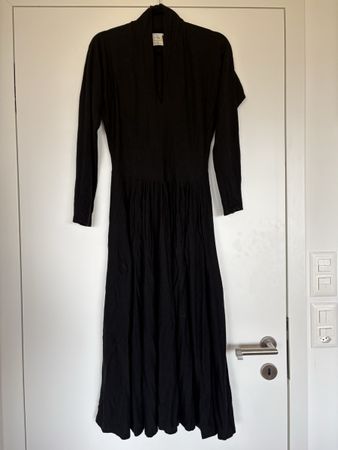 Vintage long black dress in wool made in France no flaws