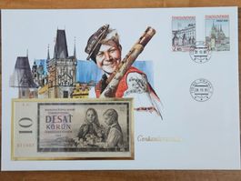 Notenbrief Bankfrische 10Korun-Banknote aus Tschechoslowakei