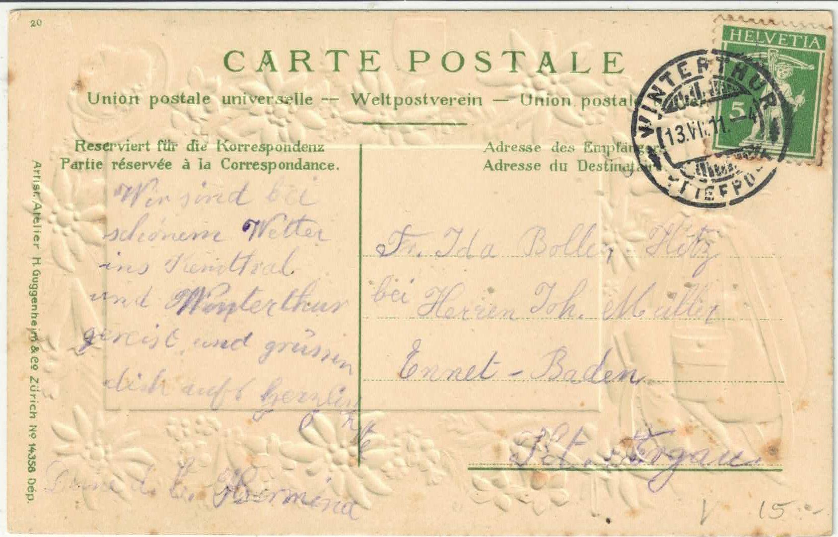 Cartoline postali: Winterthur - Generalansicht - Edelweiss-Präge-Litho – Usato da Ettingen venduto da Kartenplanet 1