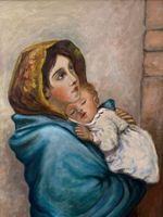 62.5x73.5/ Egg./ handgemaltes Ölgemälde Madonna mit Jesus