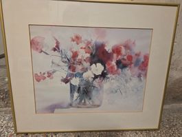 1 Aquarellbild Blumenstrauss "Nelken"