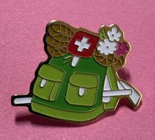 Pin Anstecknadel Rucksack Motiv Schweiz Blumen bunt Metall