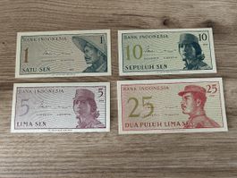 Banknoten Indonesien 1964, 1, 5, 10, 25 Rupiah, Unzirkuliert