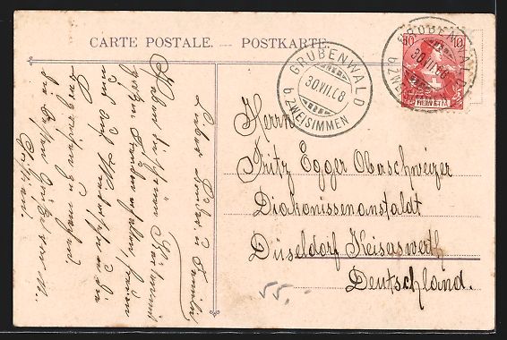 Cartoline postali: AK Zweisimmen, Gesamtansicht, Blumen – Usato da Berlin venduto da bartko-reher 1