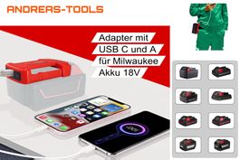 USB C-A Akku-Adapter für Milwaukee Li-Ion Akku 18V