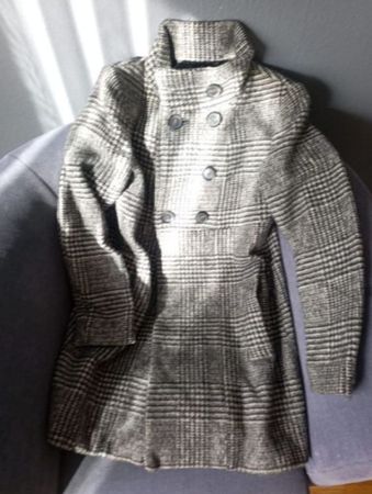 Zara Basic Mantel kariert Wolle Alpaka Grösse S grau