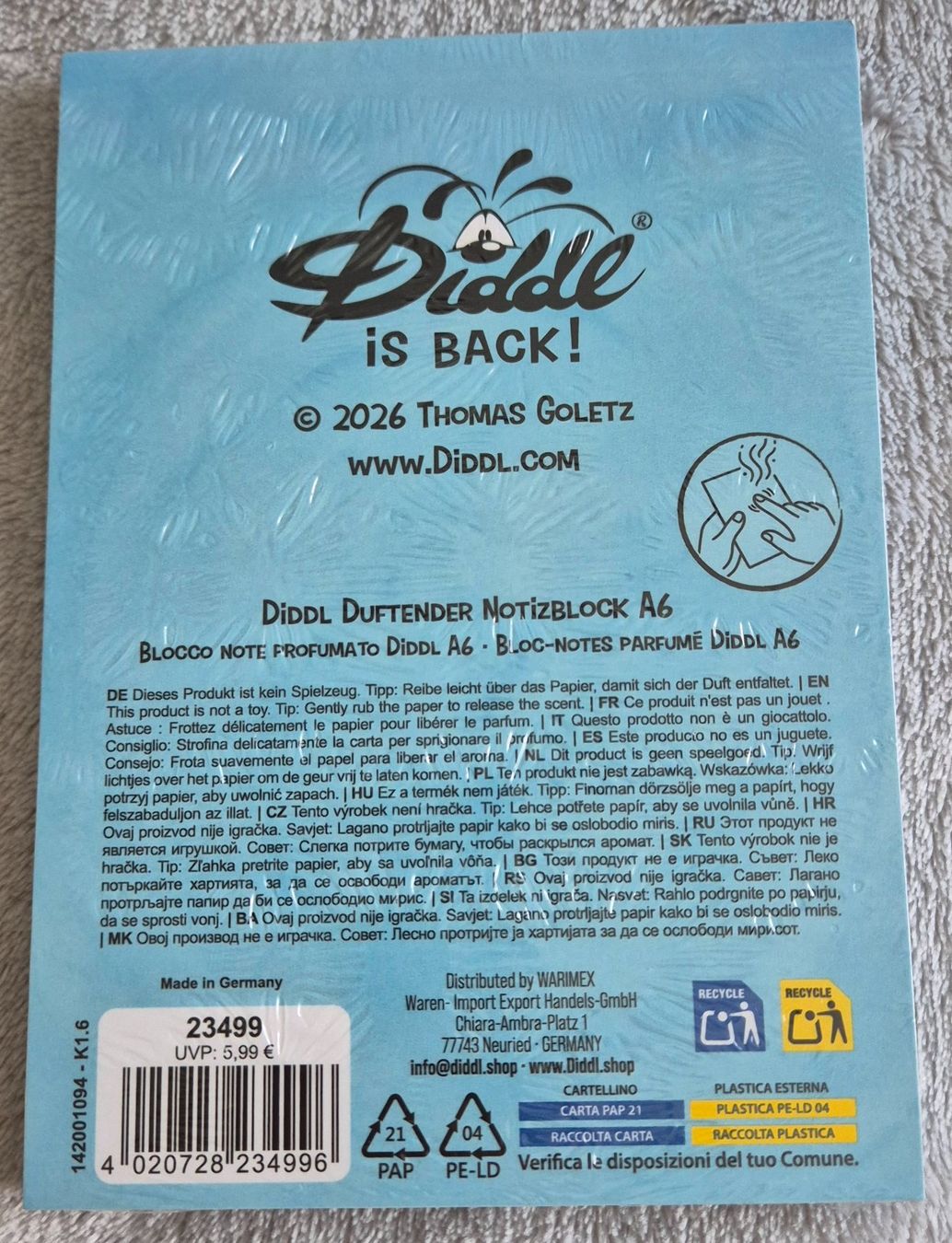 Blocchi: Diddl Block mit  Veilchen-Duft A6 OVP – Nuovo e nell'imballaggio originale da Urtenen-Schönbühl venduto da Blume.9294 1