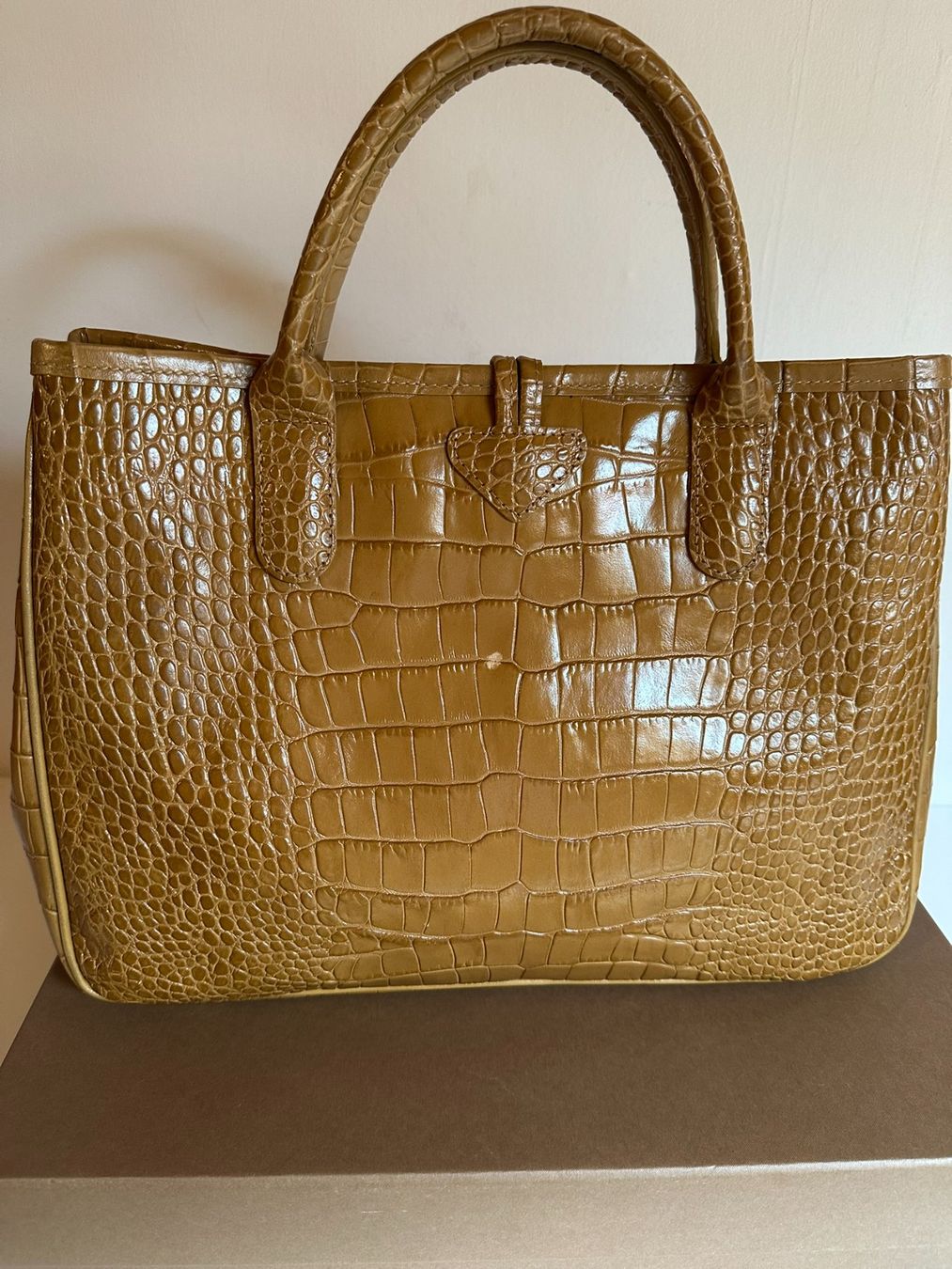Longchamp Borse da donna: Sac Longchamp Roseau - Cuir Croco moutarde camel – Usato da Bernex venduto da euma1976 1