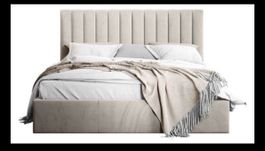 Upholstered Bed Beloit 108 with Storage Beige Fabric