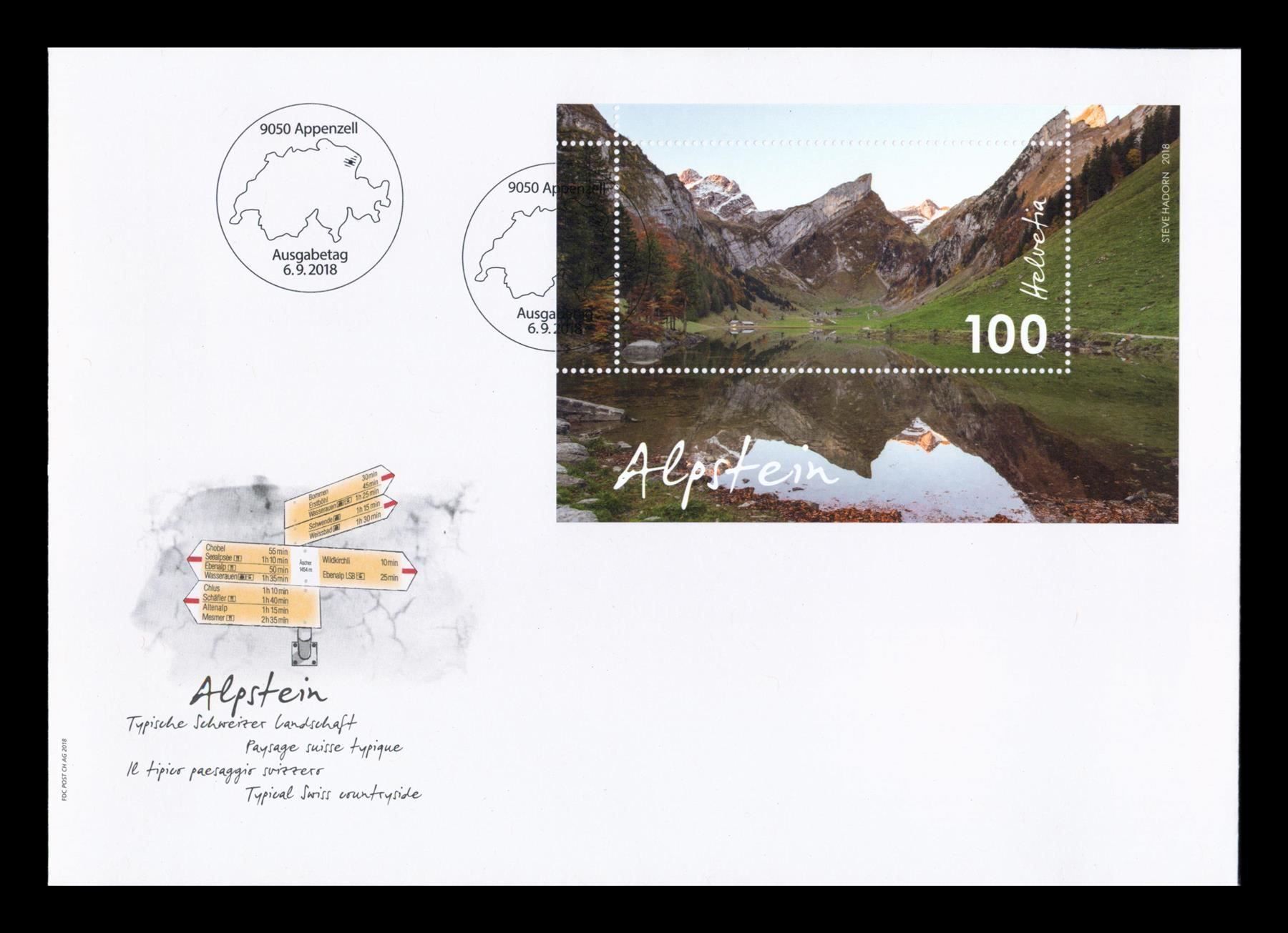 Alle Briefmarken: 2018 FDC Block "Alpstein Appenzell" Ersttagsbrief - LUXUS – Gebraucht aus Zürich von Nobs1