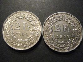 2 x 2.- Fr 1957 + 1958  Superbes pièces Superbe qualité  Top