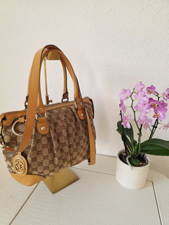 Gucci Handtasche braun Leder Canvas GG Muster gebraucht