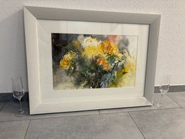 80.5 cmbreitx60.5 cm hoch Gemälde Aquarell Blumen Stillleben