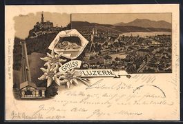 Litho Luzern, Gesamtansicht mit Bergbahn