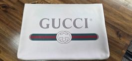 Gucci Ophidia White Leather Logo Pouch mit Webstreifen