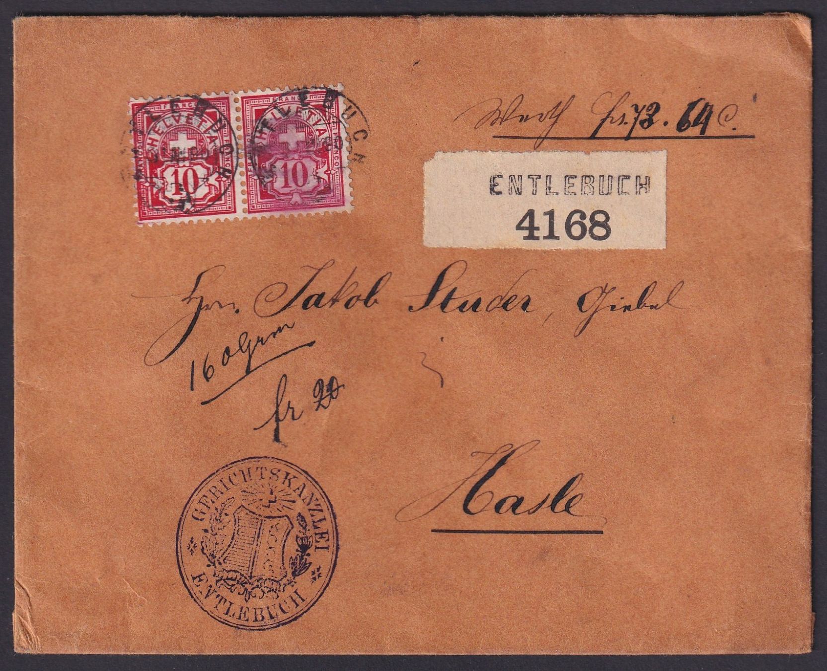 Tutti i francobolli: 1880, Wertbrief von ENTLEBUCH nach HASLE LU – Usato da Ebikon venduto da SilvioFreund