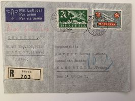 Flugpostbrief von Büron (LU) nach Marseille 15.01.1940